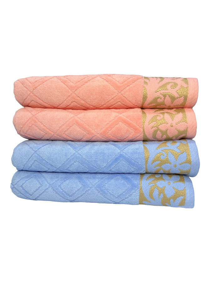 4-Piece Baby Pink, Sky Blue 100% Cotton Luxury Fancy Jaquard Bath Towels Set - GSM 500 - (4 Pack, 68 x 137 cm) Quickly Dry Highly Absorbent Hotel Quality Towel for Bathroom