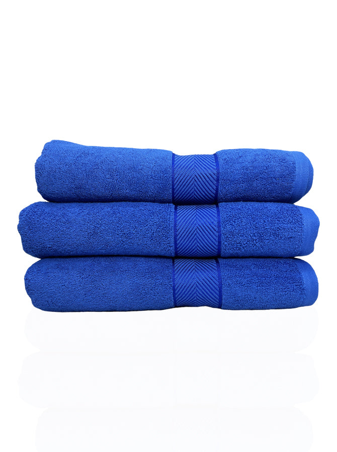 3-Piece 100% Cotton 600 GSM Quick Dry Highly Absorbent Thick Soft Hotel Quality For Bath And Spa Bathroom Towel Set Blue 70x140cm