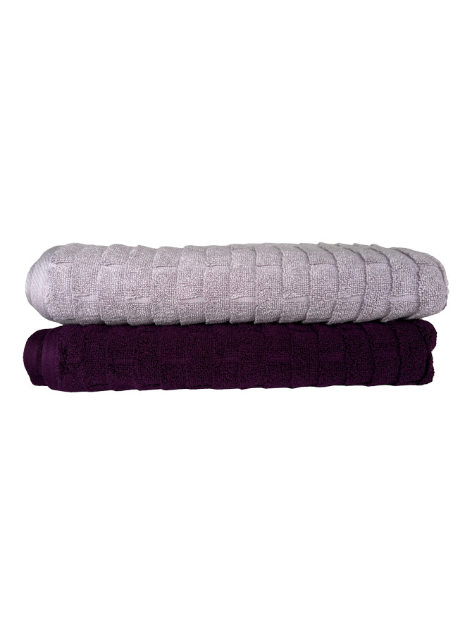 2 Pieces Dark Purple-Moff Color Marble Dyed 100% Cotton Towels Set – 600 GSM - Size: BT-76X152cm – Zero Twist Yarn