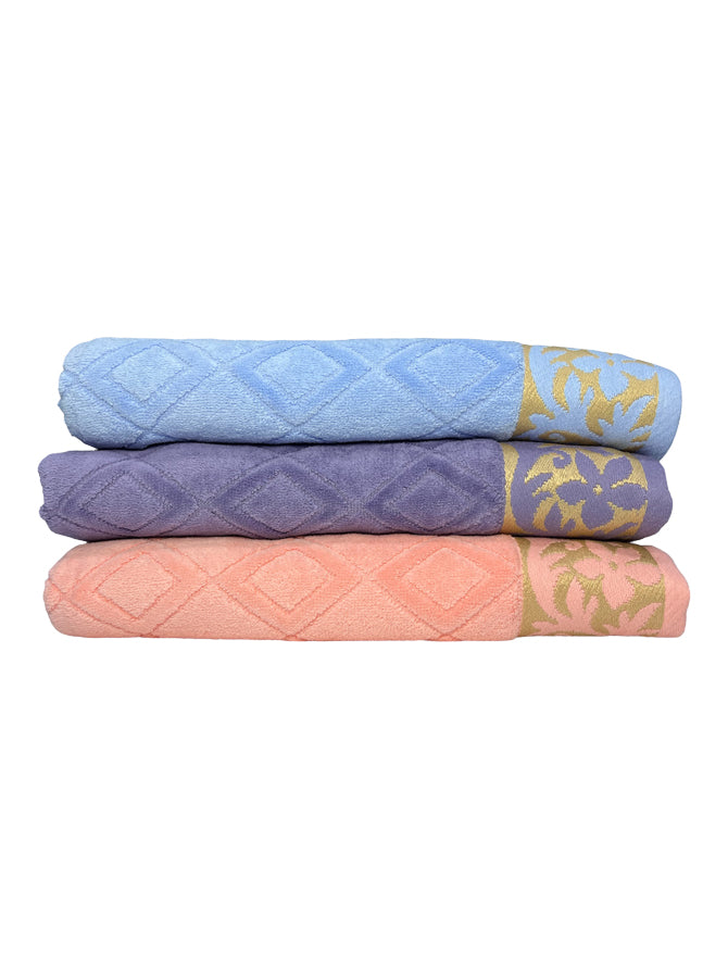 3-Piece Multi Color 100% Cotton Luxury Fancy Jaquard Bath Towels - GSM 500 - (3 Pack, 68 x 137 cm) Quickly Dry Highly Absorbent Hotel Quality Towel for Bathroom