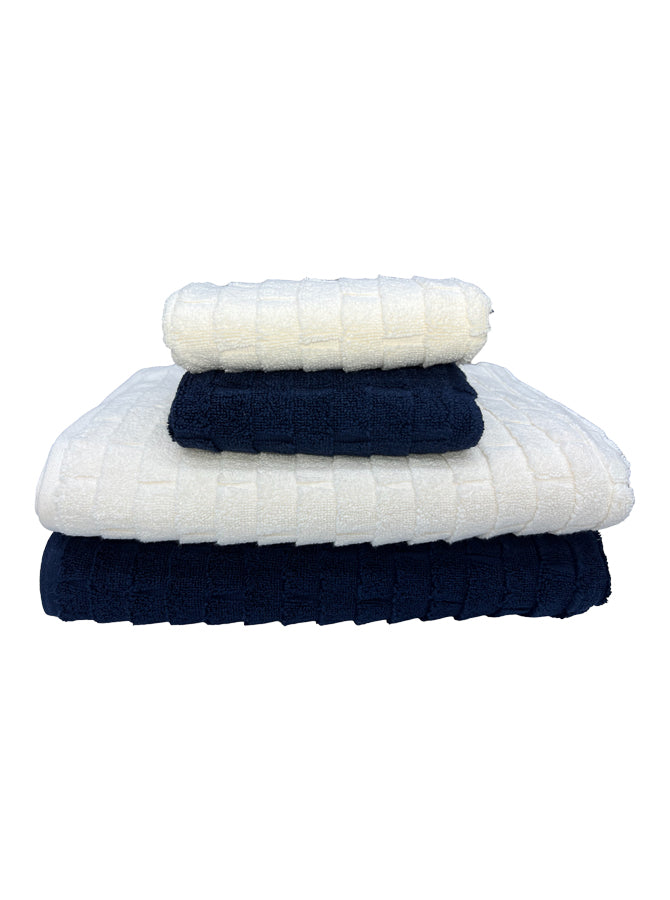 4 Pieces Dark Blue-Off White Marble Dyed Towels Set (2 Bath Towels, 2 Hand Towels) - 600 GSM - Size: BT-76X152CM, HT-40X76 CM - Zero Twist Yarn