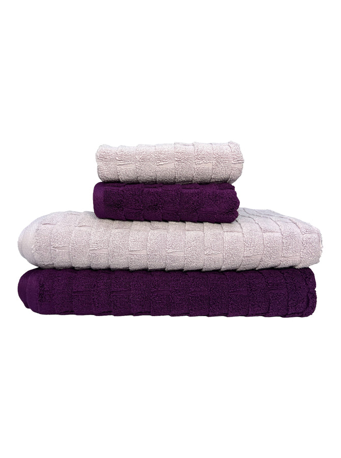4 Pieces Dark Purple-Moff Color Dyed Towels Set (2 Bath Towels, 2 Hand Towels) - 600 GSM - GREY SIZE: BT-76X152CM, HT-40X76 CM - Zero Twist Yarn