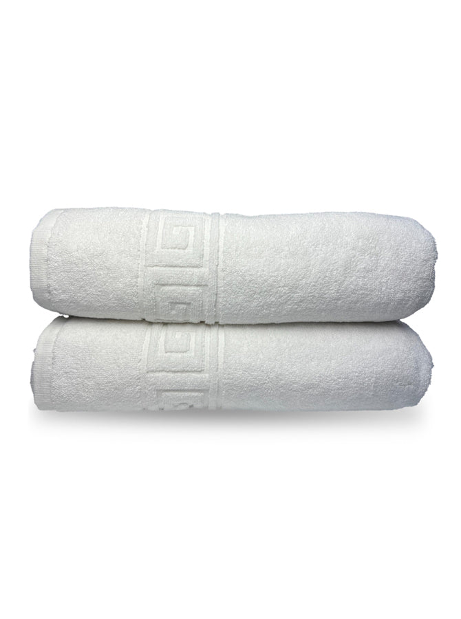 2-Piece 100% Cotton Luxury Set Greek Design Bath Towels - GSM 600 – (71 x 142 cm) Quickly Dry Highly Absorbent Hotel Quality Towel for Bathroom.