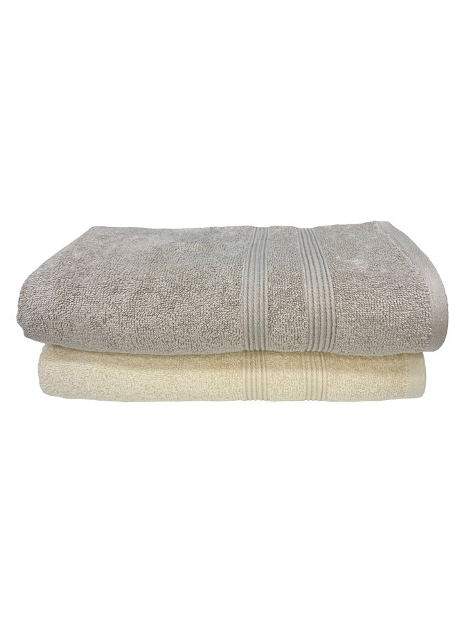2 Pieces Grey and Light Brown-OFF Color 100% Original Cotton Luxury Bath Towels Set - GSM 550 - Natural Cotton (2 Pack, 71 x 142 cm) Quickly Dry Highly Absorbent Hotel Quality Towel for Bathroom