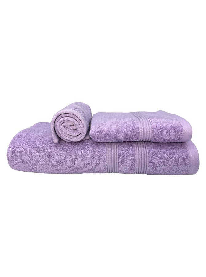 3-Piece Purple 100% Original Cotton Luxury Towel Set - GSM 550 - 1 Bath, 1 Hand and 1 Face Towel (BT-71x142cm, HT-40x71cm, FT- 33x33cm) Soft and Highly Absorbent Quickly Dry Towels for wash Room